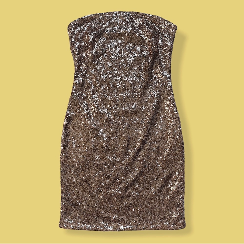 Fashion Nova Gold Sequined Mini Dress